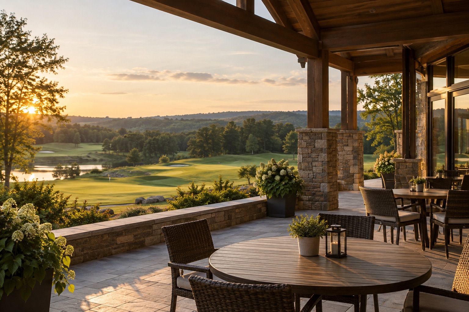 AI-generated golf clubhouse terrace