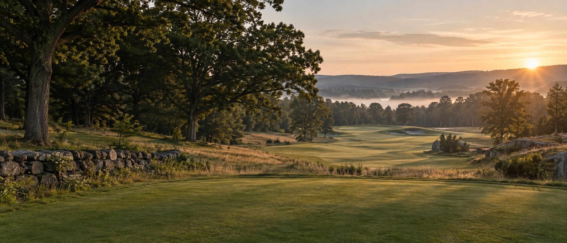 Fictional Morrow Glen Golf Club website with an AI-generated course image